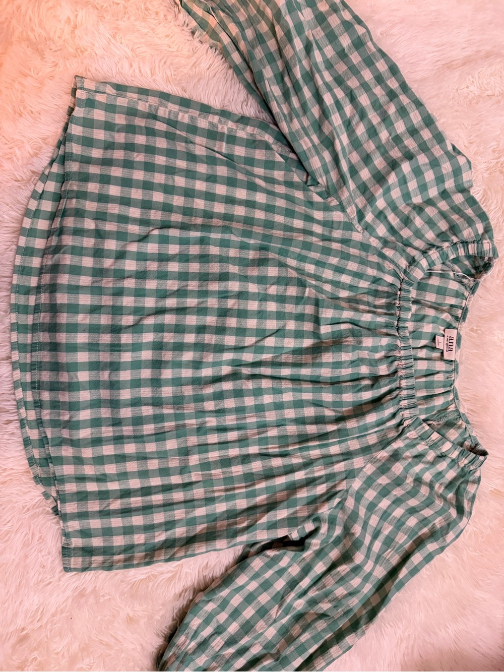 a.n.a Green and White Gingham Peasant Blouse
